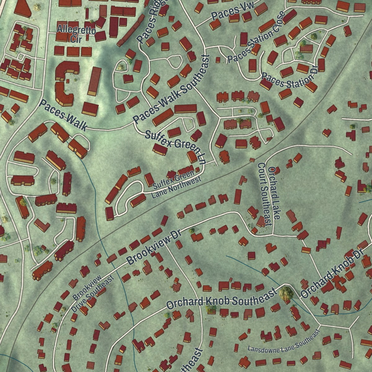 Close-up 2 of the Vinings, Georgia map artwork
