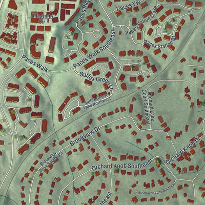 Close-up 2 of the Vinings, Georgia map artwork
