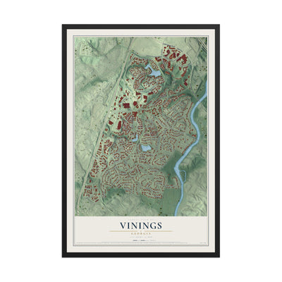 Vinings, Georgia map print, 12" x 18" W/ Black Ayous Wood Frame mockup