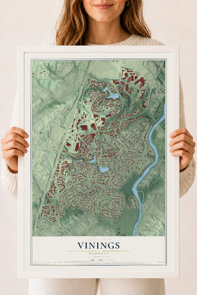 Vinings, Georgia map print, 18" x 24" W/ White Ayous Wood Frame mockup