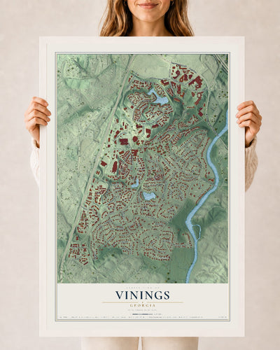 Vinings, Georgia map print, 24" x 36" W/ White Ayous Wood Frame mockup