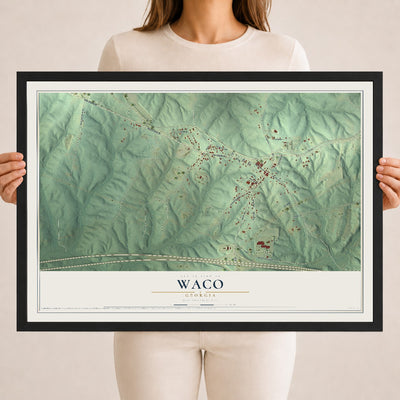 Waco, Georgia map print, 18" x 24" W/ Black Ayous Wood Frame mockup
