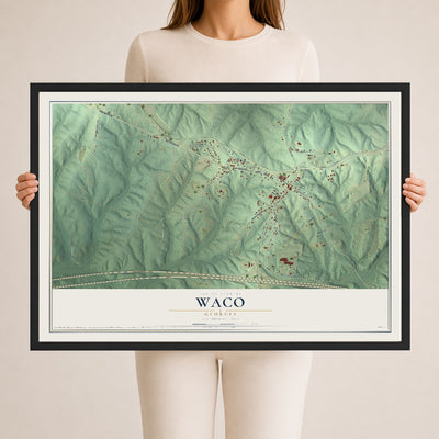 Waco, Georgia map print, 24" x 36" W/ Black Ayous Wood Frame mockup