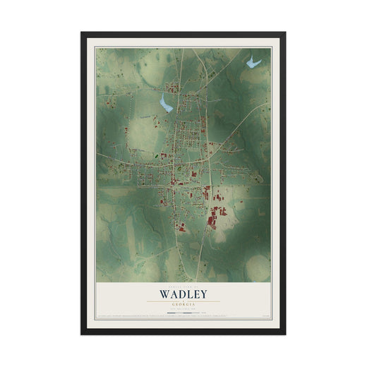 Map of Wadley, Georgia, 12 x 18 inch print in a black wood frame