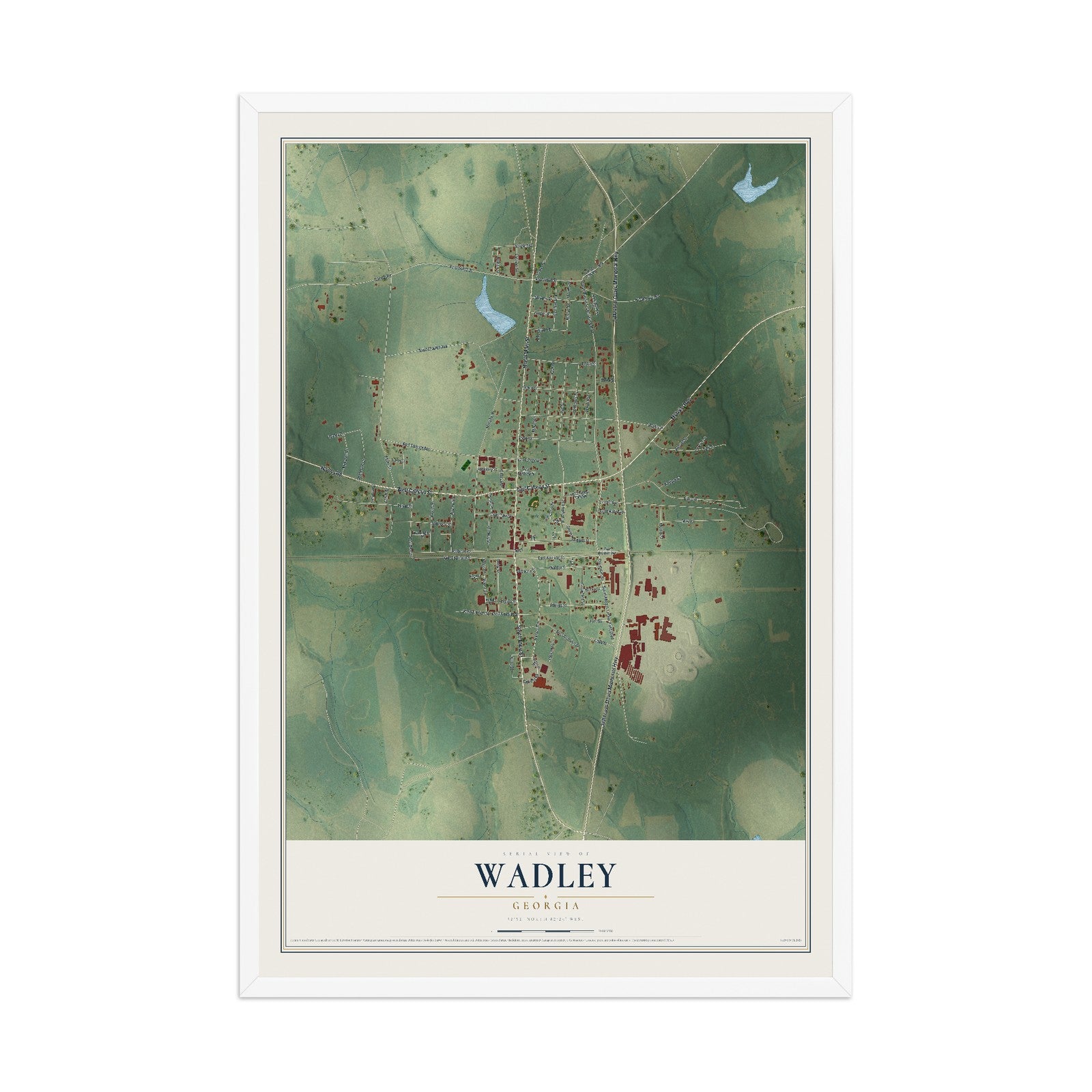 Wadley, Georgia map print, 12" x 18" W/ White Ayous Wood Frame mockup