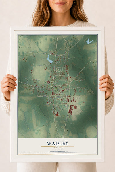 Wadley, Georgia map print, 18" x 24" W/ White Ayous Wood Frame mockup