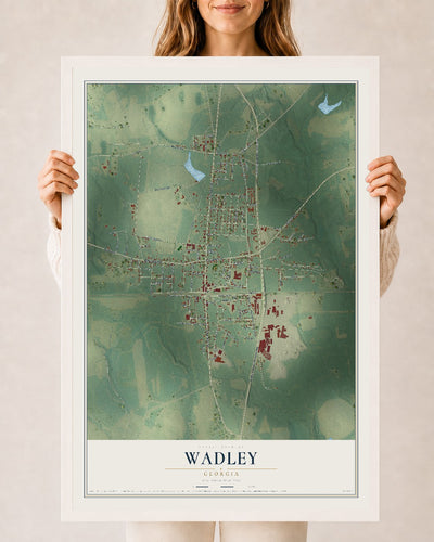 Wadley, Georgia map print, 24" x 36" W/ White Ayous Wood Frame mockup