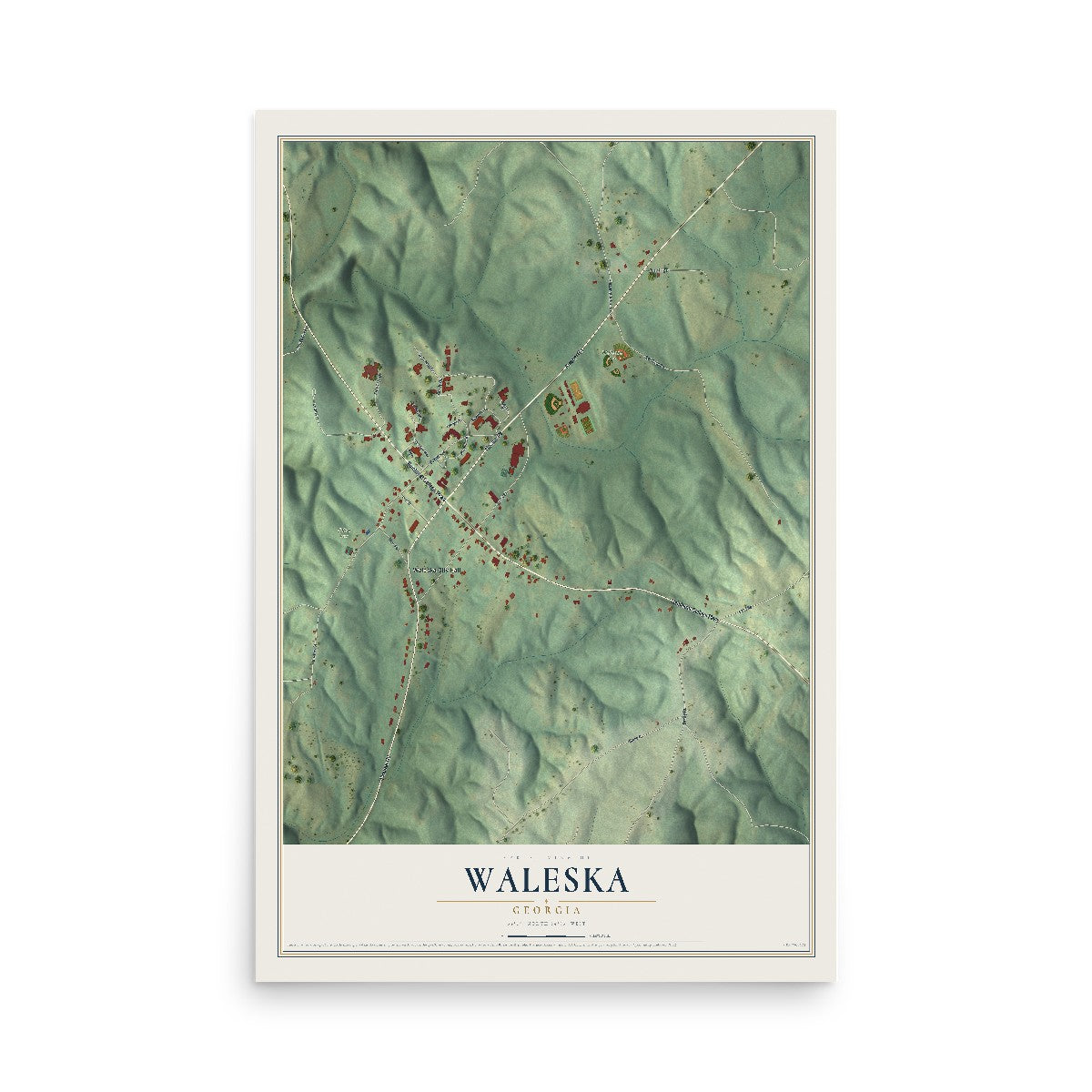 Waleska, Georgia map print, 12" x 18" Archival Matte Print mockup