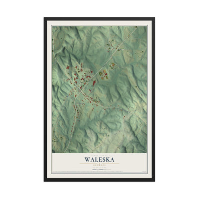 Waleska, Georgia map print, 12" x 18" W/ Black Ayous Wood Frame mockup