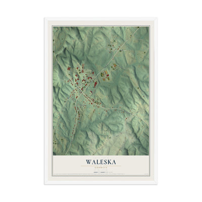 Waleska, Georgia map print, 12" x 18" W/ White Ayous Wood Frame mockup