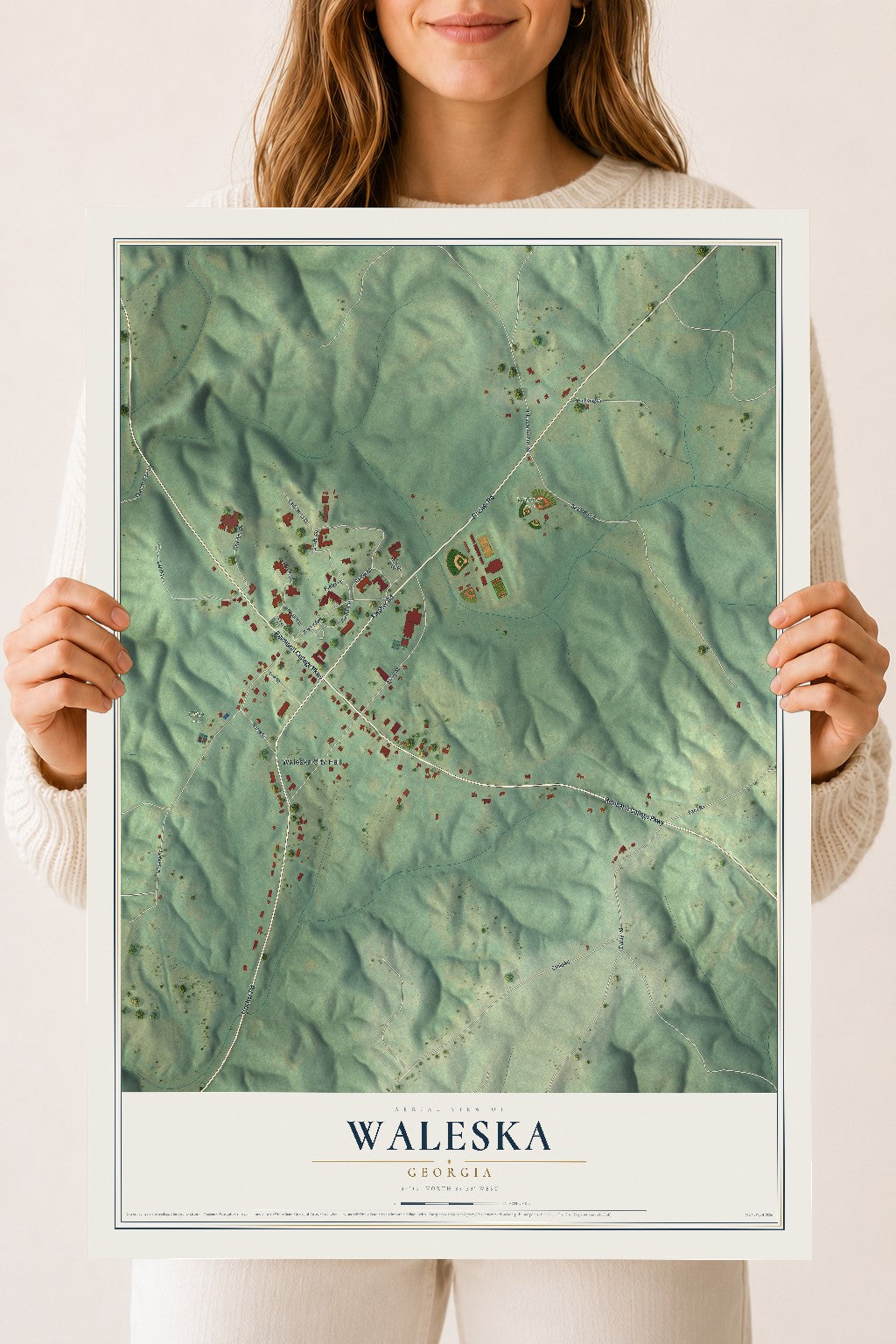 Waleska, Georgia map print, 18" x 24" Archival Matte Print mockup