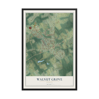 Walnut Grove, Georgia map print, 12" x 18" W/ Black Ayous Wood Frame mockup