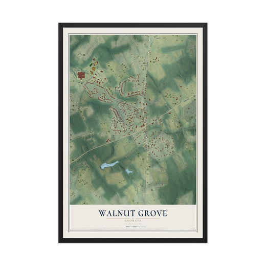 Map of Walnut Grove, Georgia, 12 x 18 inch print in a black wood frame