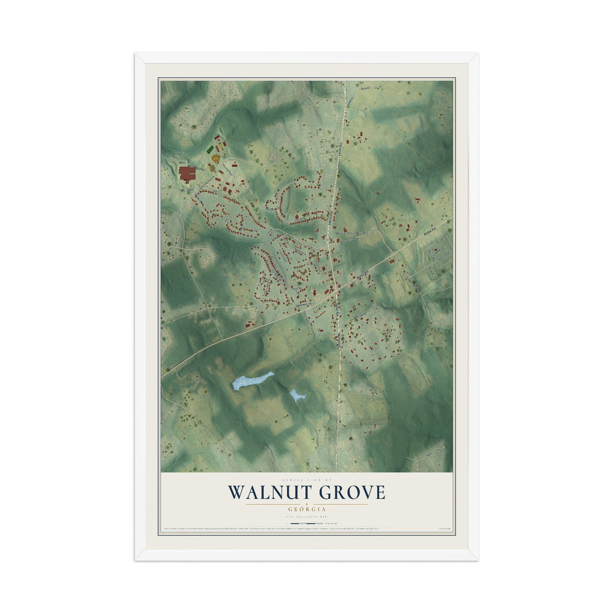 Walnut Grove, Georgia map print, 12" x 18" W/ White Ayous Wood Frame mockup