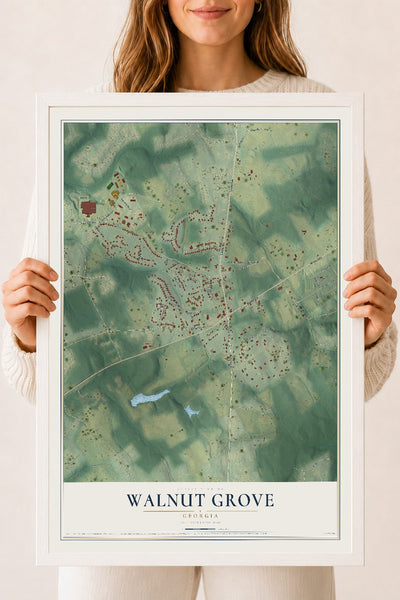 Walnut Grove, Georgia map print, 18" x 24" W/ White Ayous Wood Frame mockup