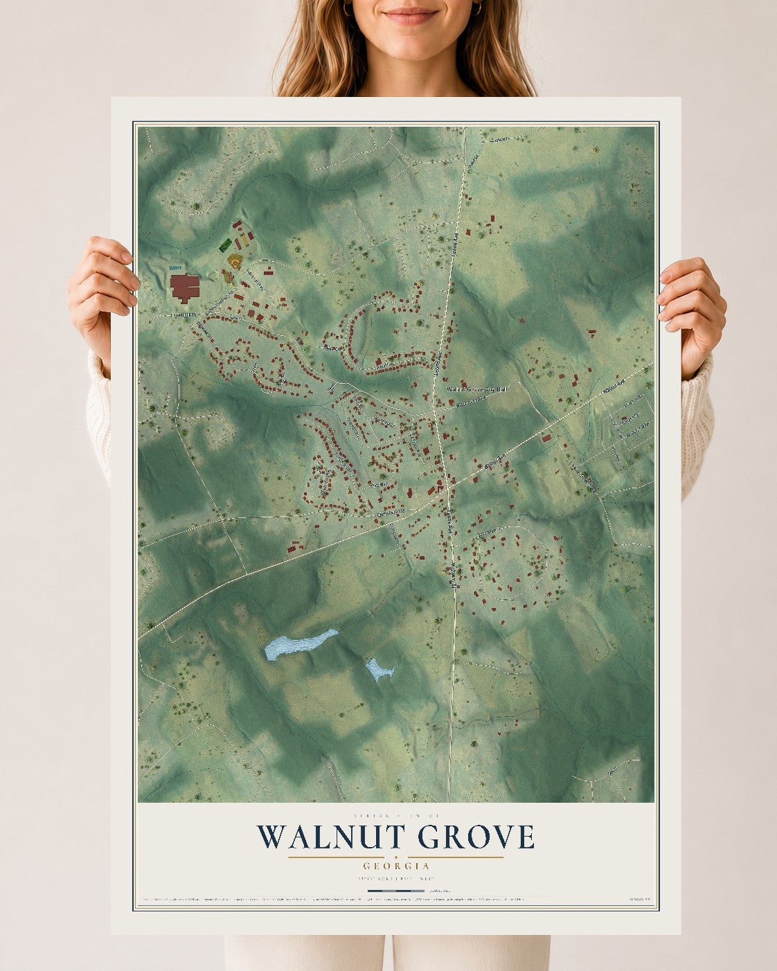 Walnut Grove, Georgia map print, 24" x 36" Archival Matte Print mockup