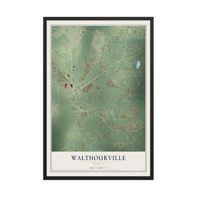 Walthourville, Georgia map print, 12" x 18" W/ Black Ayous Wood Frame mockup