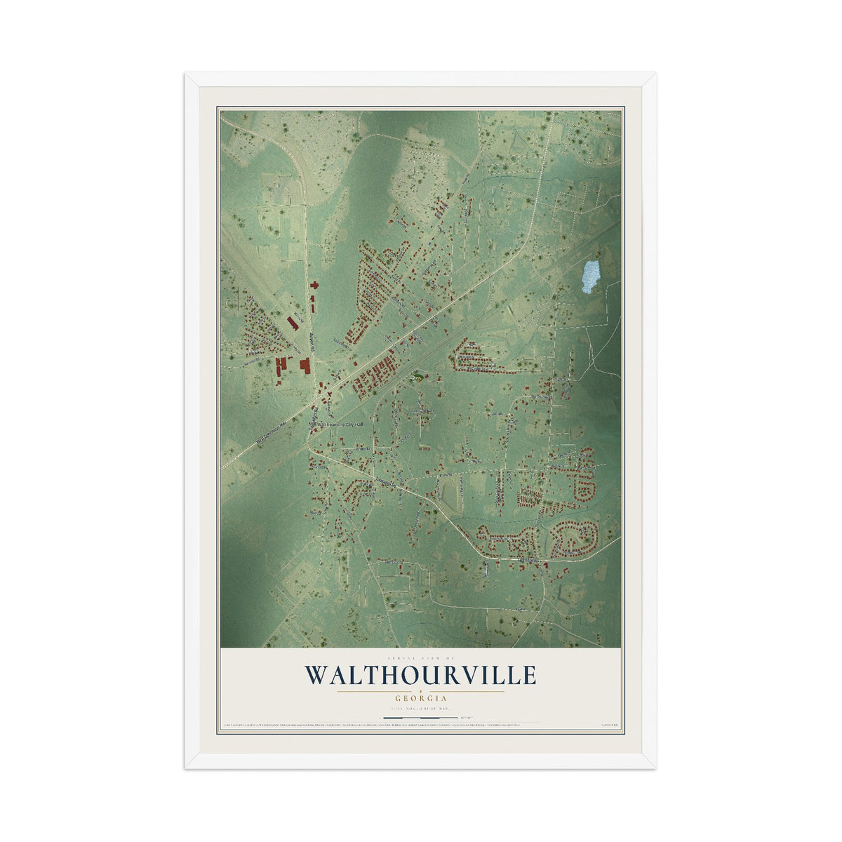 Walthourville, Georgia map print, 12" x 18" W/ White Ayous Wood Frame mockup