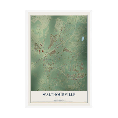 Walthourville, Georgia map print, 12" x 18" W/ White Ayous Wood Frame mockup