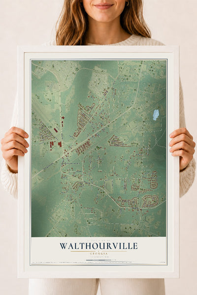 Walthourville, Georgia map print, 18" x 24" W/ White Ayous Wood Frame mockup