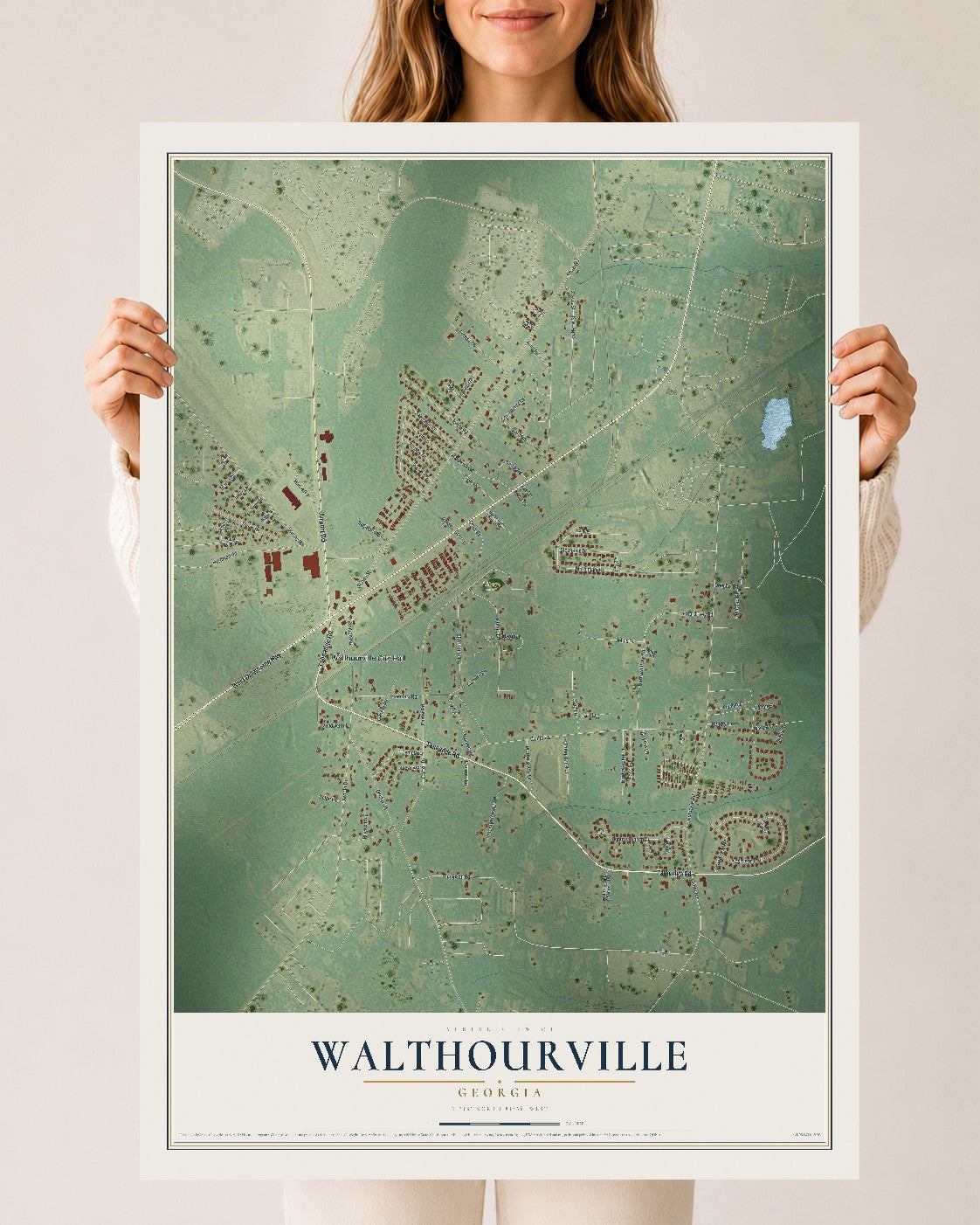 Walthourville, Georgia map print, 24" x 36" Archival Matte Print mockup