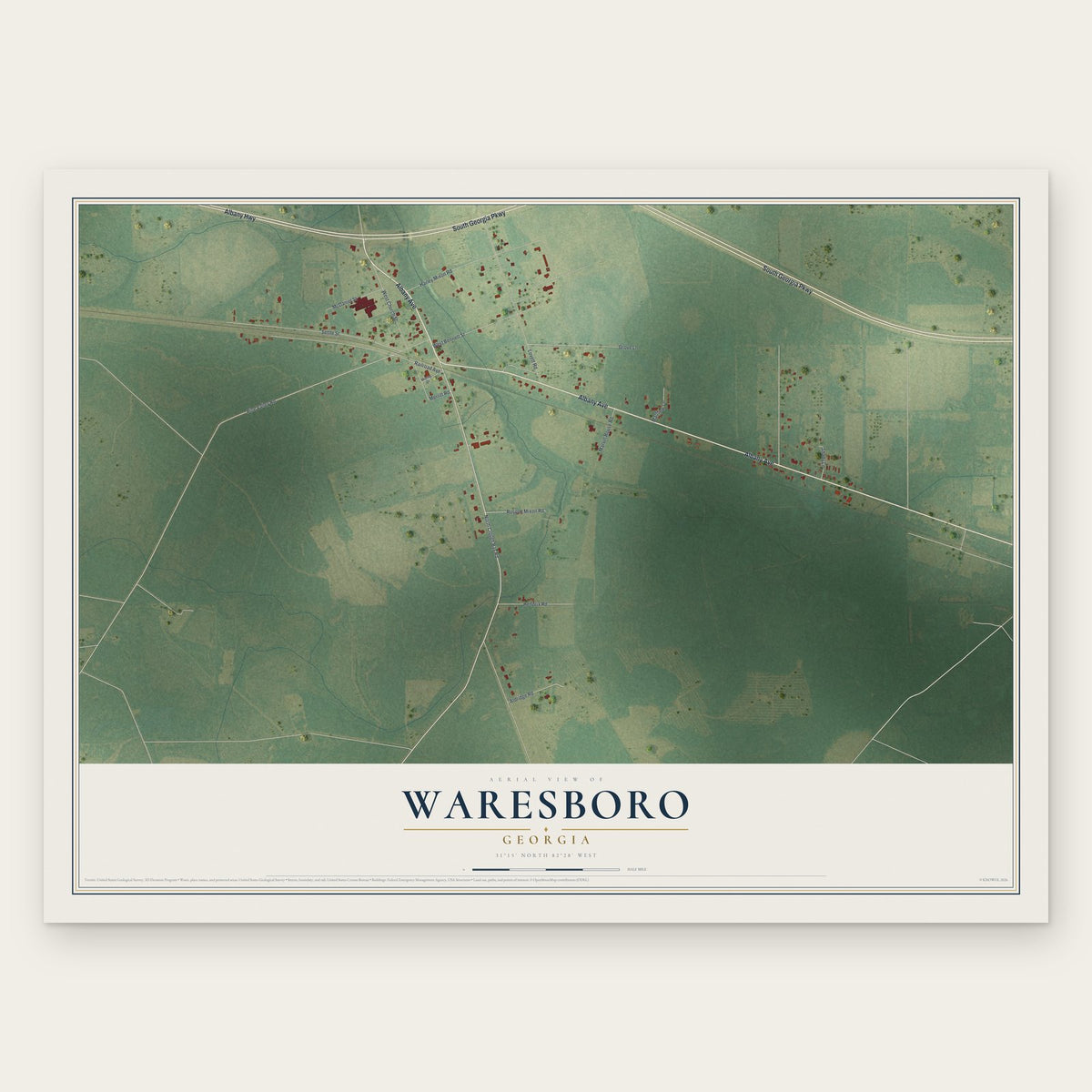 Waresboro, Georgia map print, the full design