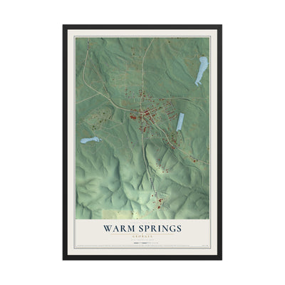 Warm Springs, Georgia map print, 12" x 18" W/ Black Ayous Wood Frame mockup