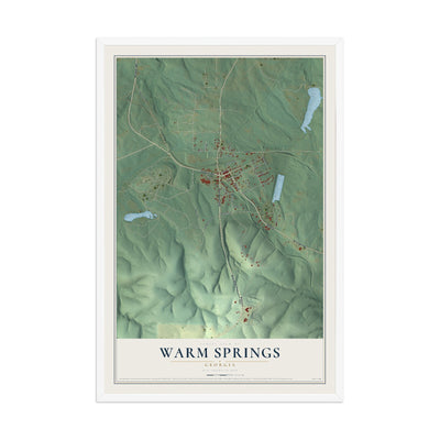 Warm Springs, Georgia map print, 12" x 18" W/ White Ayous Wood Frame mockup