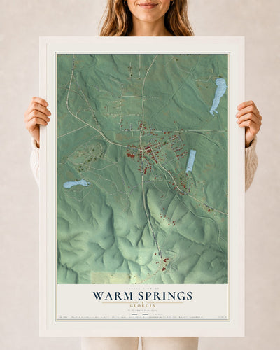 Warm Springs, Georgia map print, 24" x 36" W/ White Ayous Wood Frame mockup