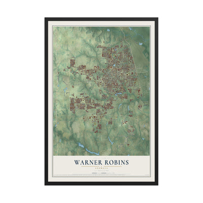 Warner Robins, Georgia map print, 12" x 18" W/ Black Ayous Wood Frame mockup