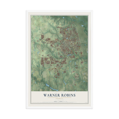 Warner Robins, Georgia map print, 12" x 18" W/ White Ayous Wood Frame mockup