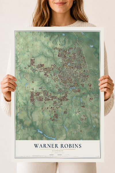 Warner Robins, Georgia map print, 18" x 24" Archival Matte Print mockup