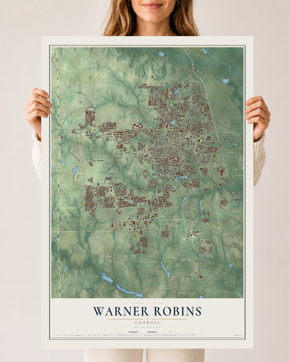 Warner Robins, Georgia map print, 24" x 36" Archival Matte Print mockup