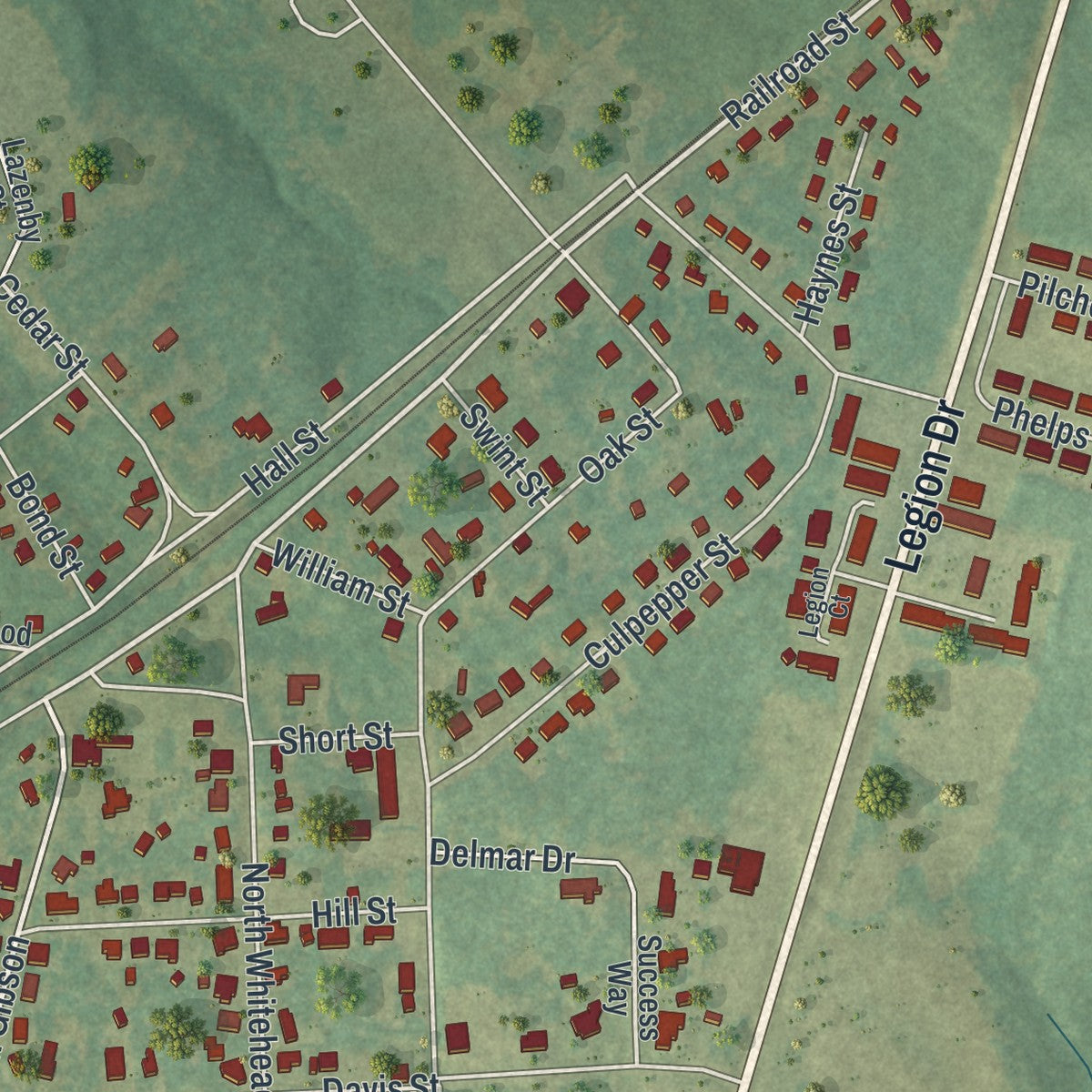 Close-up 2 of the Warrenton, Georgia map artwork