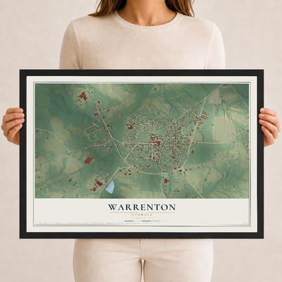 Warrenton, Georgia map print, 12" x 18" W/ Black Ayous Wood Frame mockup