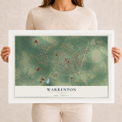 Warrenton, Georgia map print, 12" x 18" W/ White Ayous Wood Frame mockup