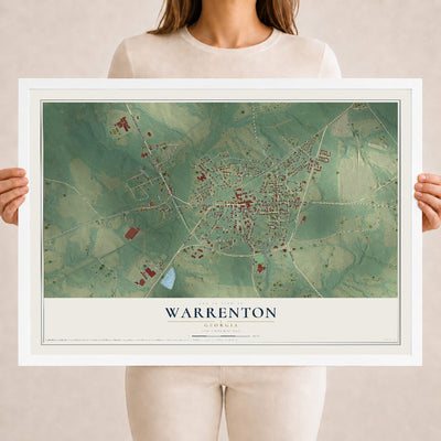 Warrenton, Georgia map print, 18" x 24" W/ White Ayous Wood Frame mockup