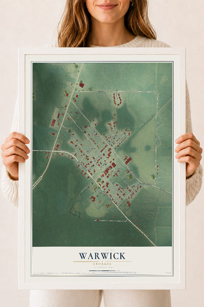 Warwick, Georgia map print, 18" x 24" W/ White Ayous Wood Frame mockup