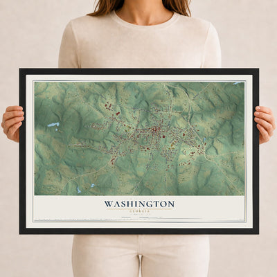 Washington, Georgia map print, 12" x 18" W/ Black Ayous Wood Frame mockup