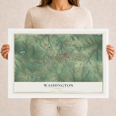 Washington, Georgia map print, 12" x 18" W/ White Ayous Wood Frame mockup