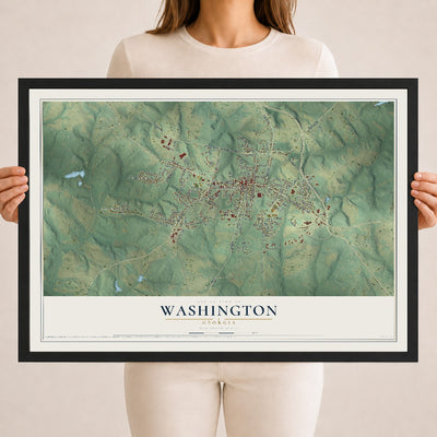 Washington, Georgia map print, 18" x 24" W/ Black Ayous Wood Frame mockup
