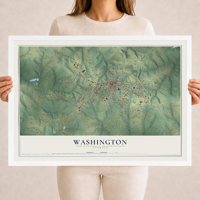 Washington, Georgia map print, 18" x 24" W/ White Ayous Wood Frame mockup