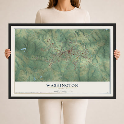 Washington, Georgia map print, 24" x 36" W/ Black Ayous Wood Frame mockup