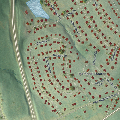 Close-up 1 of the Watkinsville, Georgia map artwork