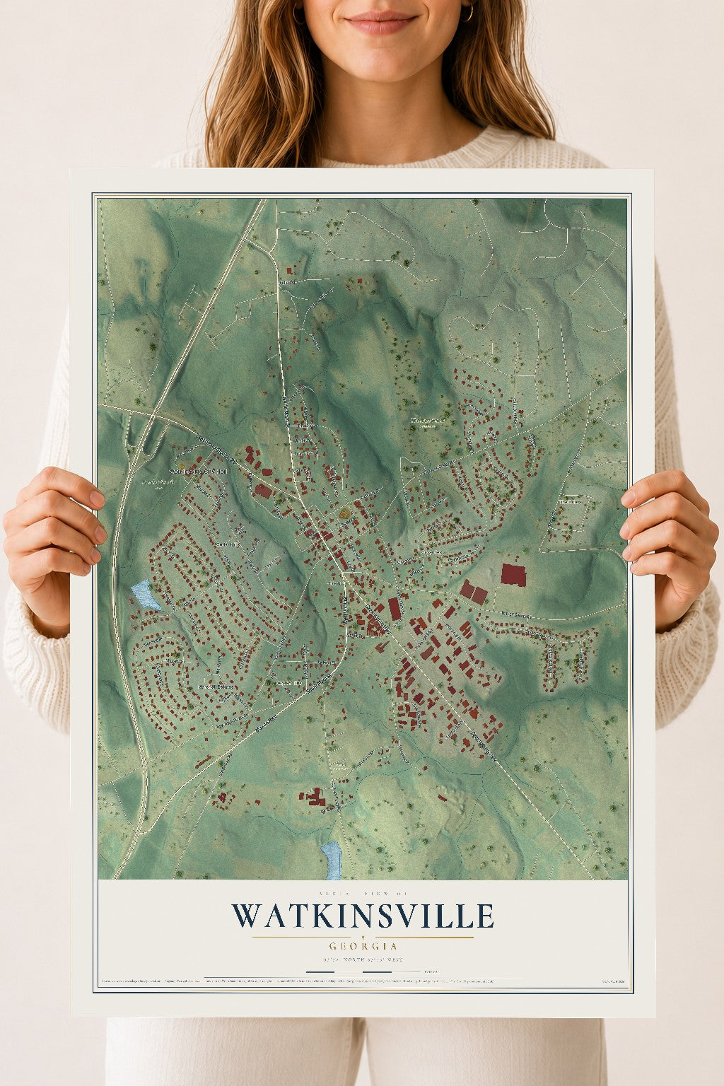 Watkinsville, Georgia map print, 18" x 24" Archival Matte Print mockup