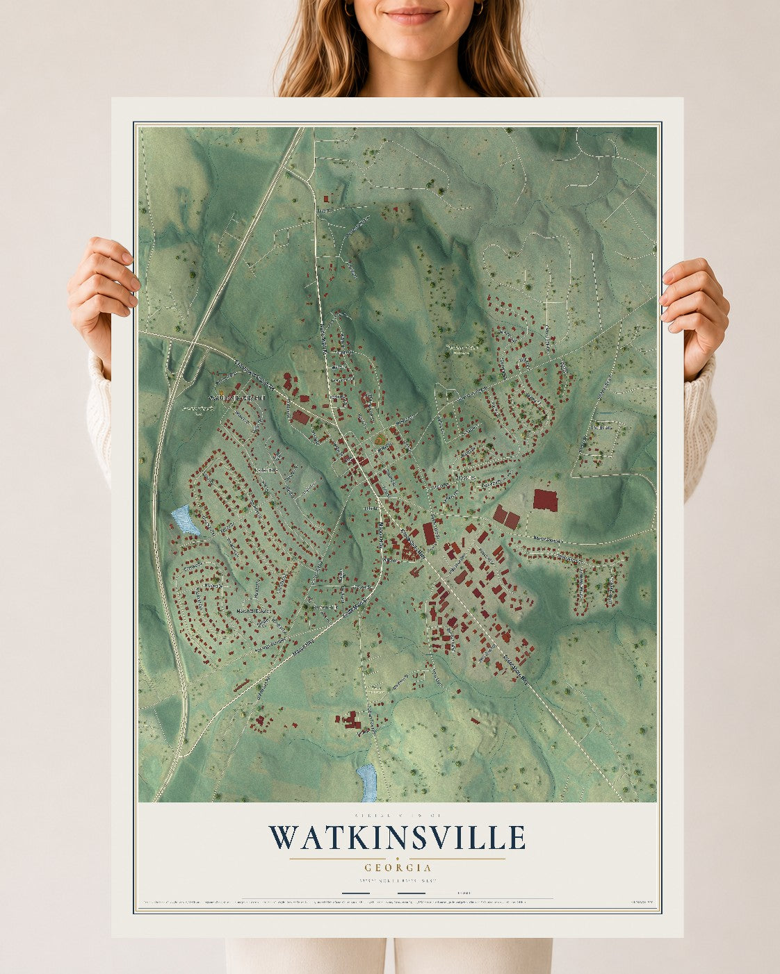 Watkinsville, Georgia map print, 24" x 36" Archival Matte Print mockup