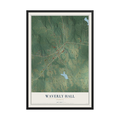 Waverly Hall, Georgia map print, 12" x 18" W/ Black Ayous Wood Frame mockup