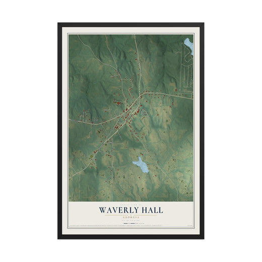 Map of Waverly Hall, Georgia, 12 x 18 inch print in a black wood frame