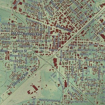 Close-up 1 of the Waycross, Georgia map artwork