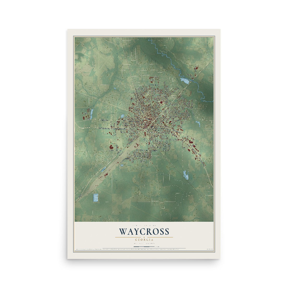 Waycross, Georgia map print, 12" x 18" Archival Matte Print mockup
